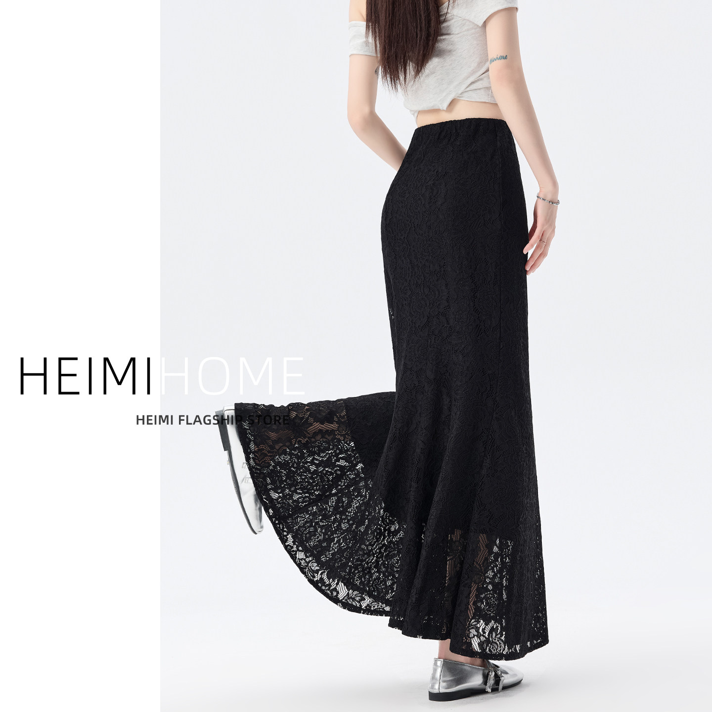 黑色镂空蕾丝鱼尾裙半身裙女夏薄款高腰a字包臀裙温柔气质中长裙