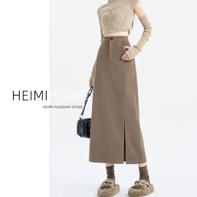 A字包臀裙开叉直筒裙毛呢半身裙