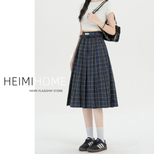 学院风复古格子裙女夏季木耳边格纹半身裙小个子A字西装中长裙潮