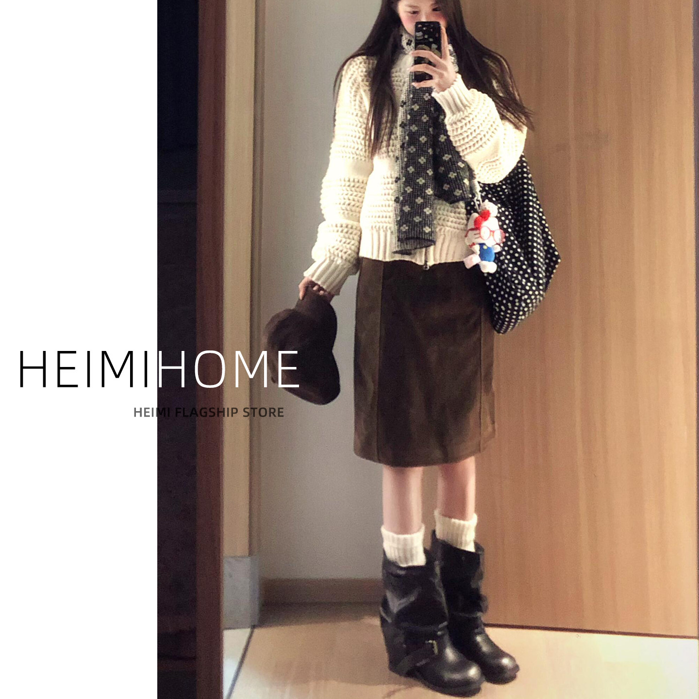 乌木棕麂皮绒直筒中裙女秋冬季小个子A字五分包臀裙美拉德半身裙,女装/女士精品,半身裙,淘宝优惠券,粉丝福利购,淘宝优惠卷