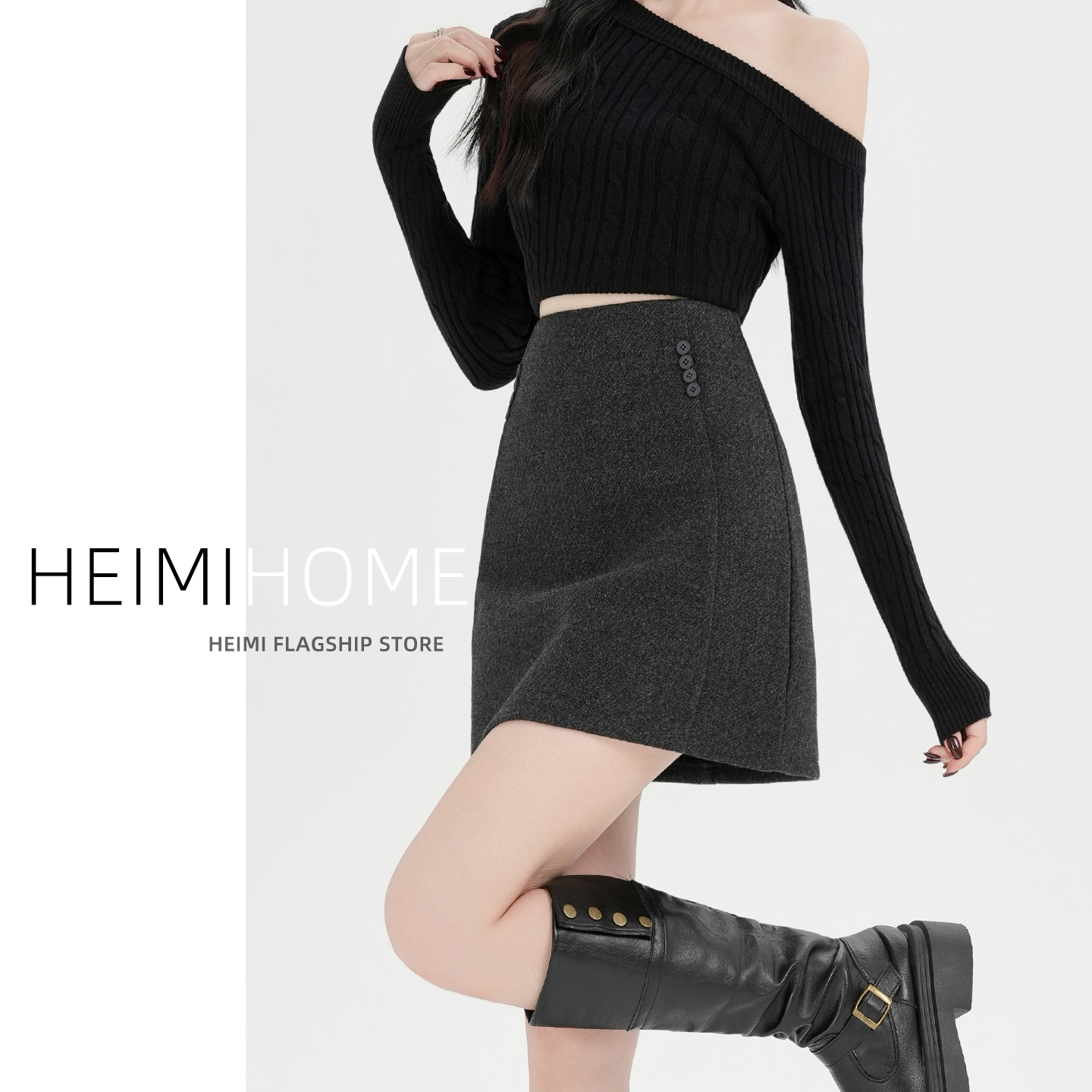 秋冬加厚高腰气质显瘦毛呢短裙