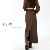 直筒裙 高腰a字半身裙子气质高级中长款 咖色后开叉西装 裙女春秋季