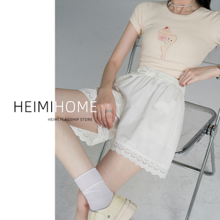 白色蕾丝花边短裤子女夏薄款小个子宽松阔腿裤外穿居家运动休闲裤