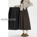 复古咖色毛呢半身裙女秋冬季加厚高腰a字伞裙高级长款呢子百褶裙