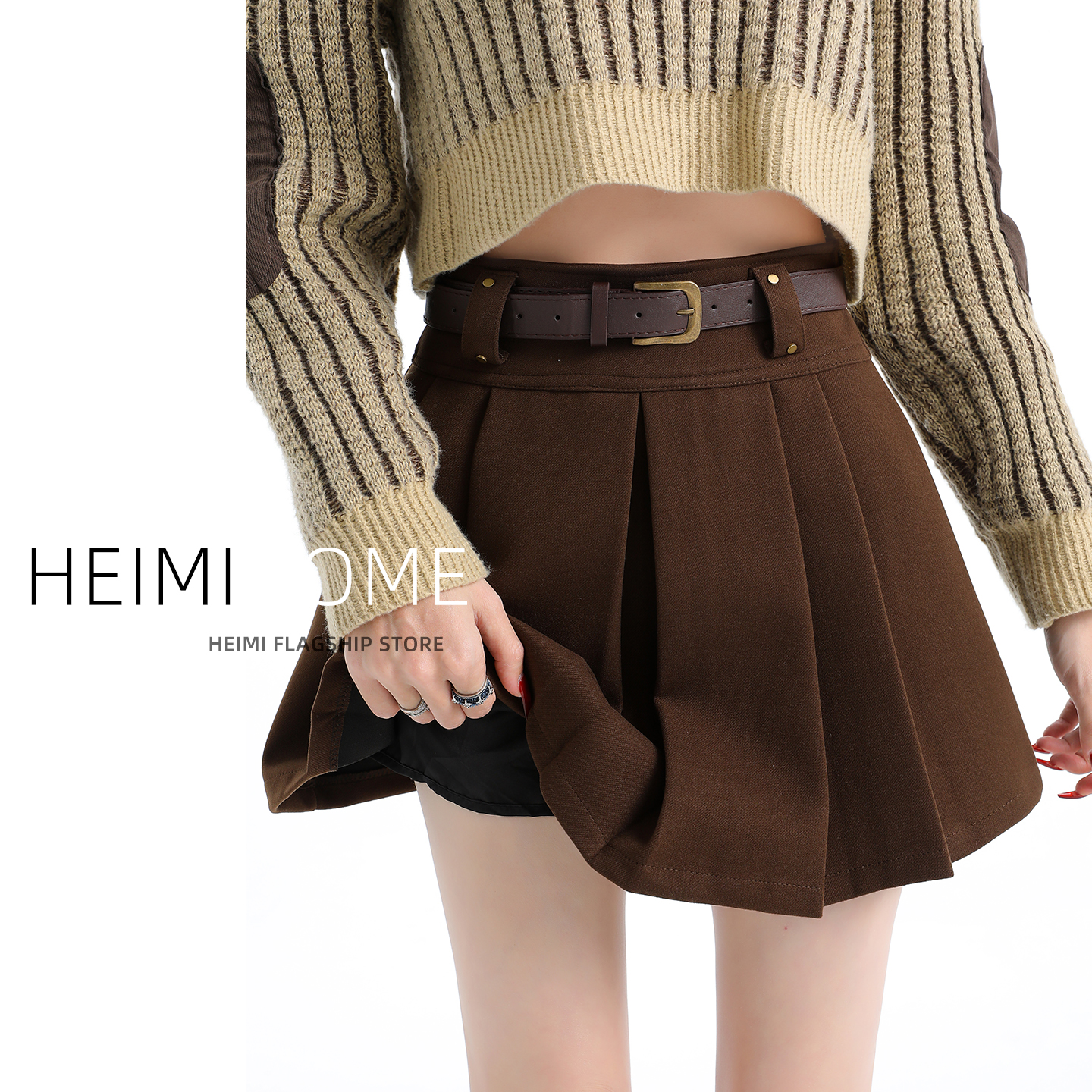 秋冬季加厚高腰毛呢百褶裙