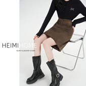 乌木棕色麂皮绒半身裙女秋冬季 复古A字直筒裙小个子加厚包臀中裙