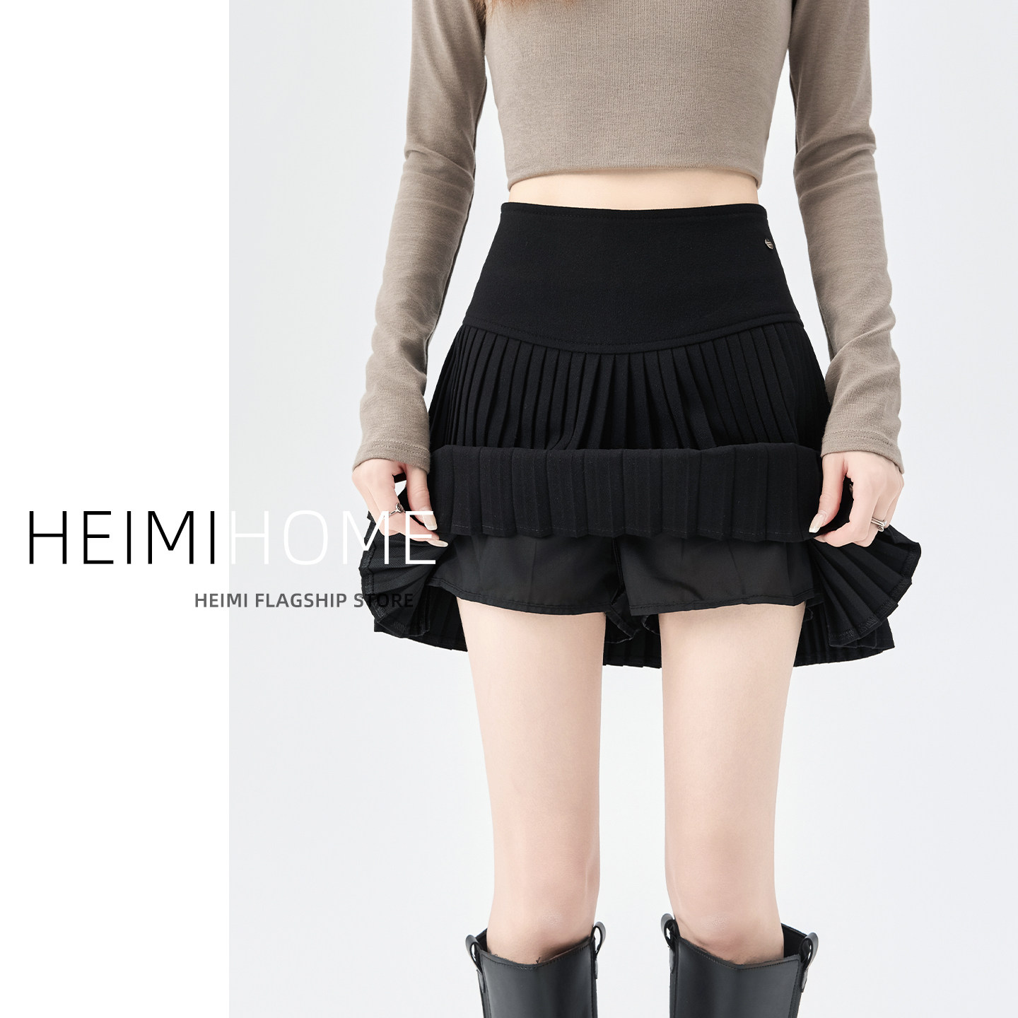 黑色毛呢百褶裙女秋冬加厚高腰显瘦jk短裙小个子学院风a字半身裙,女装/女士精品,半身裙,淘宝优惠券,粉丝福利购,淘宝优惠卷
