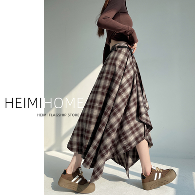 春秋冬设计感不规则格子裙