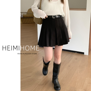黑色学院风jk半身裙女春夏季 裙小个子百搭百褶短裙潮 高腰A字西装