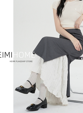 灰色蕾丝拼接半身裙女夏季设计感a字中长裙小个子气质开叉西装裙