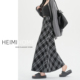 复古格子半身裙女秋冬季 高腰a字大摆长裙黑灰色长款 毛呢格纹裙子