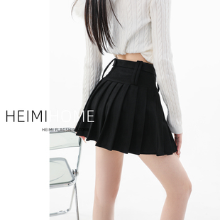 黑色麂皮绒半身裙女秋冬小个子a字包臀短裙子学院风高腰jk百褶裙