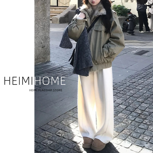 秋冬加厚加绒直筒松弛感羊绒裤子