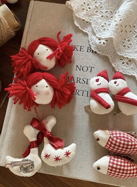 ins秋冬新款新年圣诞系列红头发小女孩发夹胸针两用 可爱甜美饰品