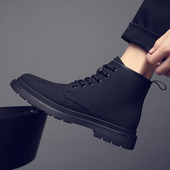 透气高帮鞋 大码 短靴子男英伦风潮流加绒保暖中帮工装 马丁靴男士 鞋