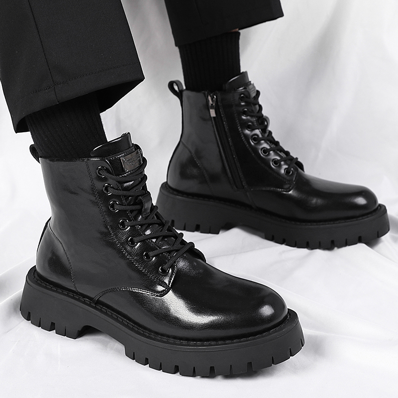 真皮工装靴子中帮休闲短靴