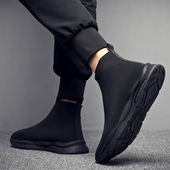 春秋款 飞织鞋 男韩版 新款 男士 透气弹力针织鞋 透气休闲鞋 高帮袜子鞋