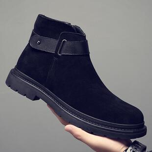 雪地靴男高帮秋冬季加绒保暖棉鞋新款男士拉链搭扣翻毛皮短靴男款