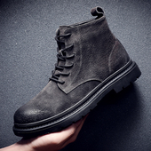 英伦风沙漠靴加绒保暖休闲中帮马丁靴透气真皮短靴子男款 新款 男士