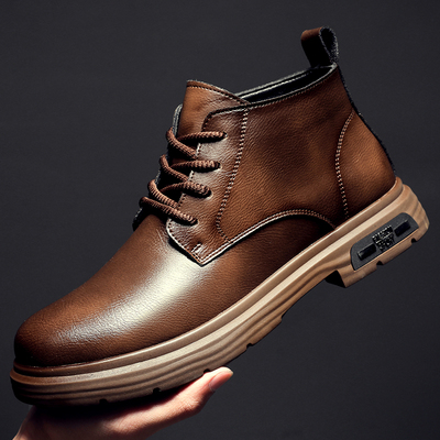男士高帮鞋增高棕色大黄靴冬季真皮短靴子百搭美式复古马丁靴男款