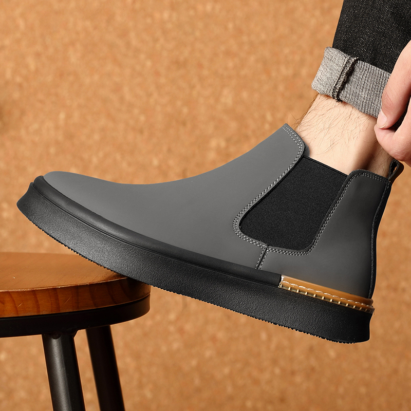 真皮高帮切尔西靴休闲加绒保暖