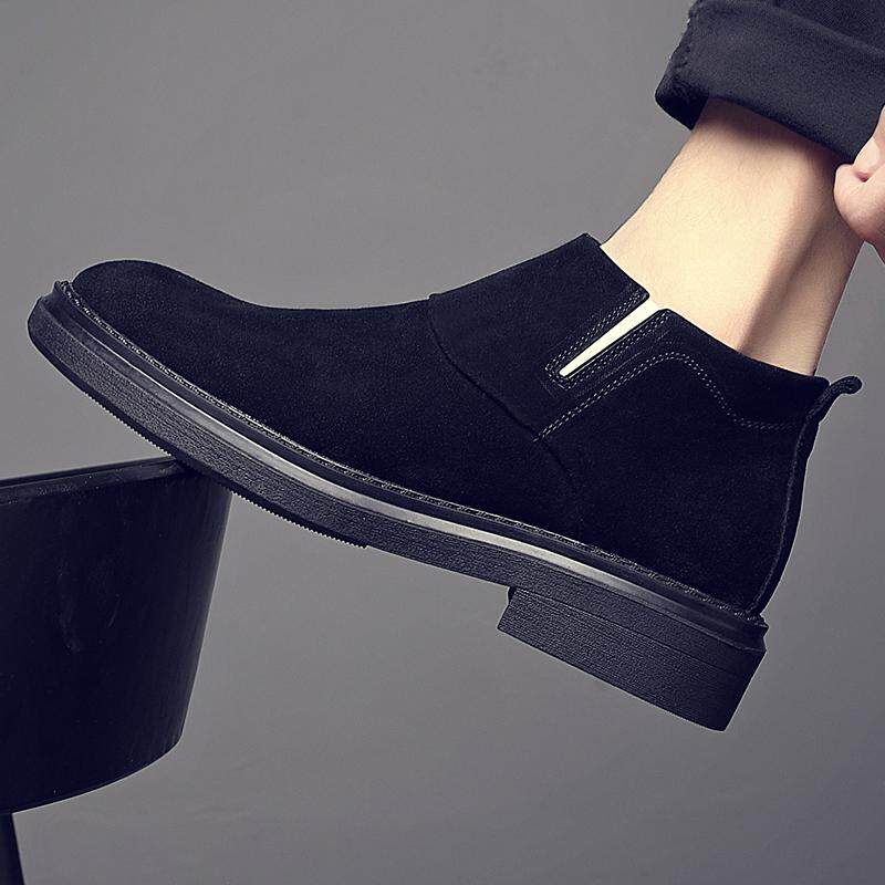 切尔西靴男士马丁靴秋冬季新款加绒英伦风短靴翻毛皮靴中帮男靴子