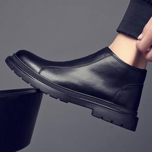 切尔西靴男秋冬季真皮英伦短靴加绒厚底马丁靴低帮拉链皮靴子男款