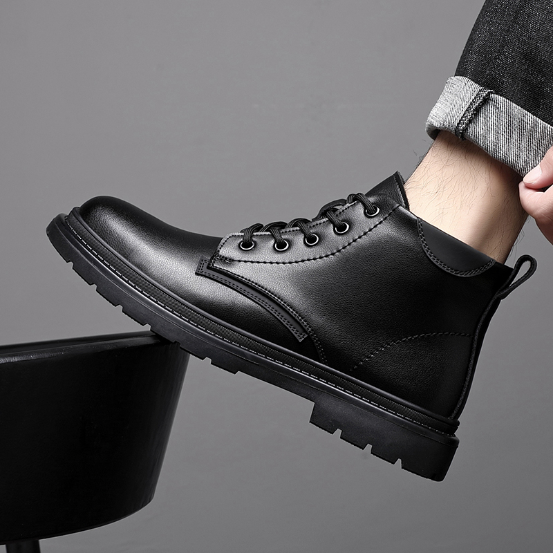 马丁靴男真皮2025新款冬季男鞋时尚潮流男士加绒靴子中帮休闲皮鞋