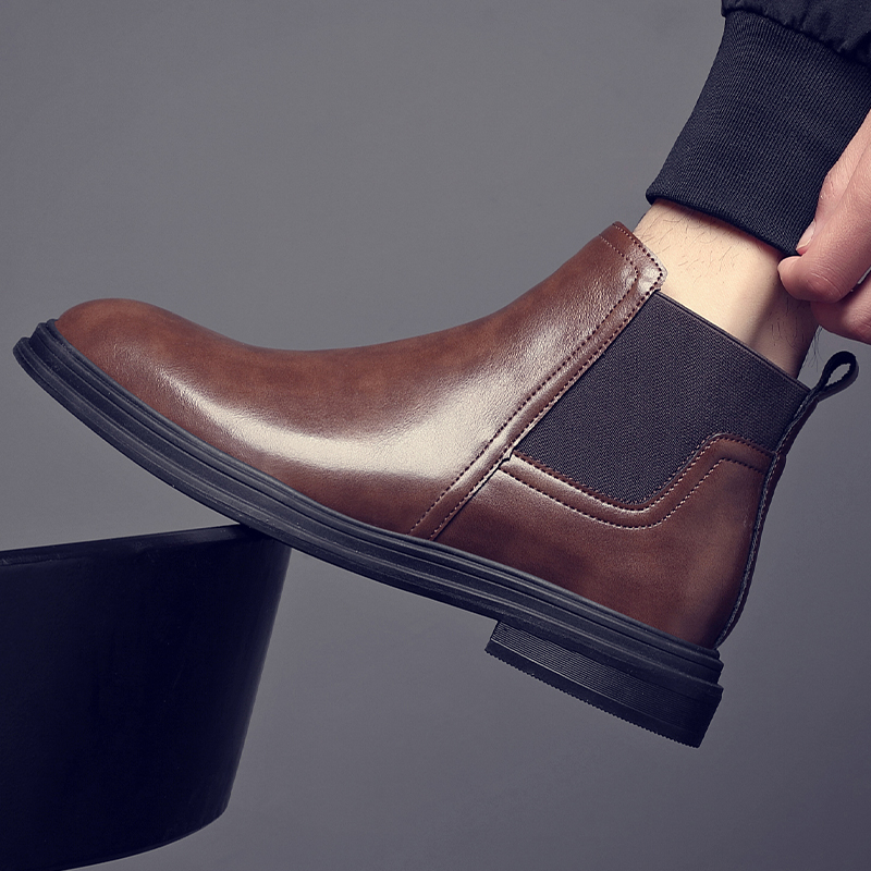 马丁靴男中帮短靴加绒皮鞋