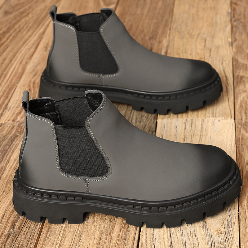 秋冬新款男士切尔西马丁靴男款低帮皮靴子潮流厚底增高真皮短靴子