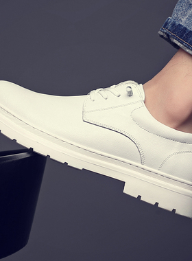 白色小皮鞋男2025新款英伦风厚底休闲鞋春夏款男士商务西装小白鞋