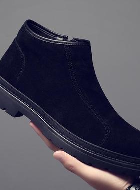 切尔西靴男士马丁靴秋冬季加绒保暖英伦风短靴翻毛皮靴中帮男靴子