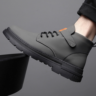 2025新款马丁靴男款秋冬季中低帮真皮休闲皮鞋黑色英伦风工装短靴