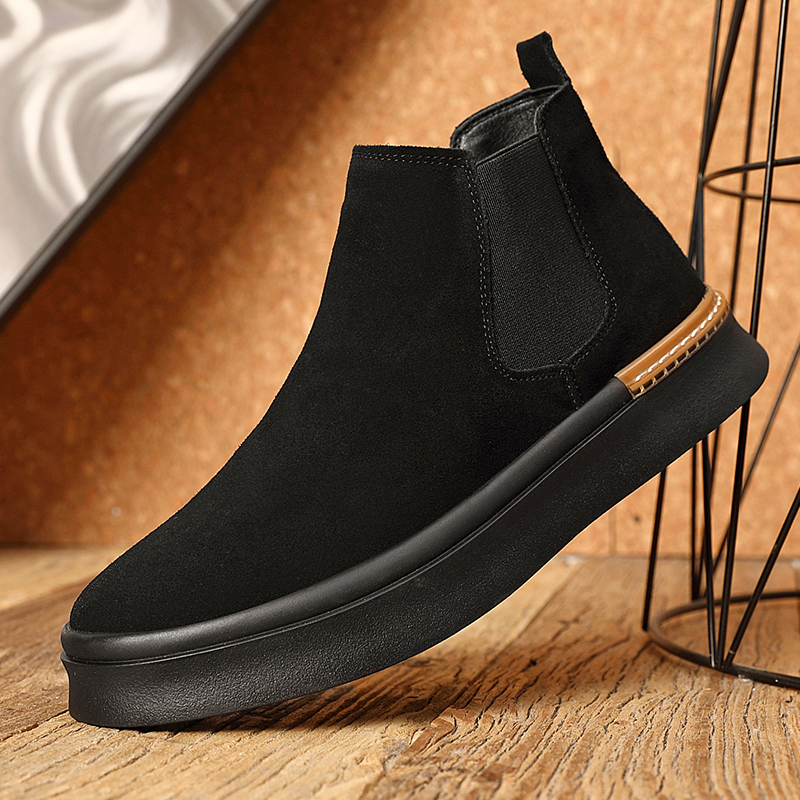 马丁靴男士切尔西靴男款高帮男鞋2025秋冬季新款翻毛皮鞋子男棉鞋