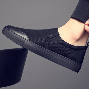 帆布鞋男款夏季男鞋大码一脚蹬懒人鞋子男板鞋新款网面休闲布鞋男