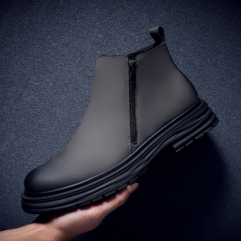 2025秋冬季新款切尔西拉链马丁靴男款加绒保暖中帮皮靴英伦风短靴