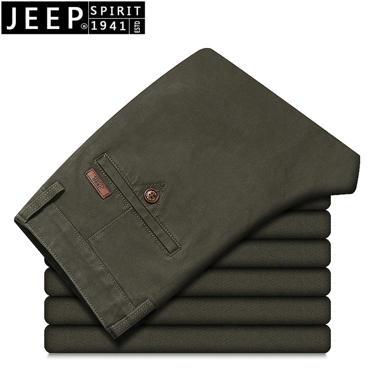 2025秋冬新品男装直筒休闲裤商务宽松中腰弹力大码百搭军绿色J215