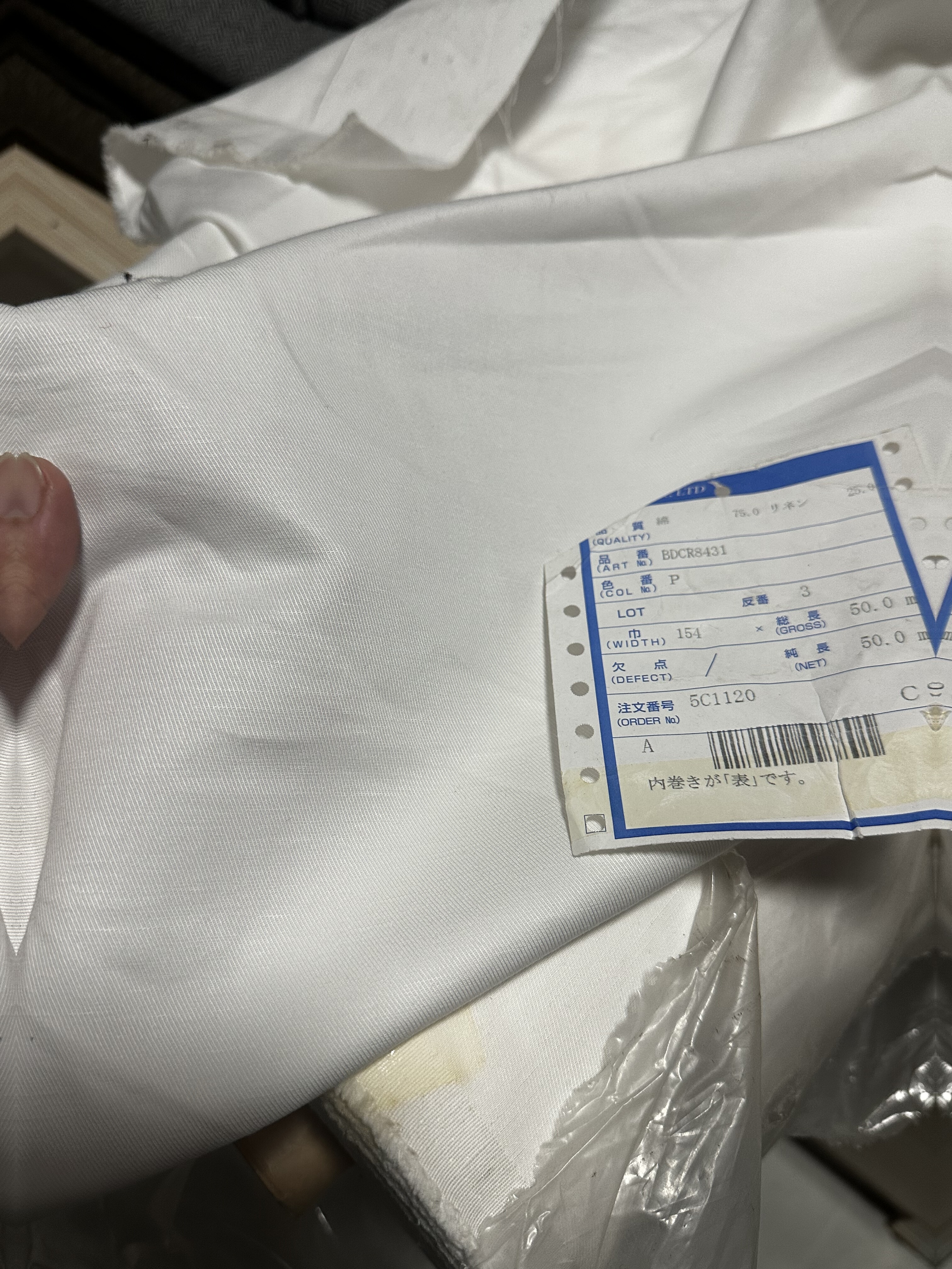 日本进口 白色 斜纹 纯棉纱卡布料 面料（宽1.5米左右）