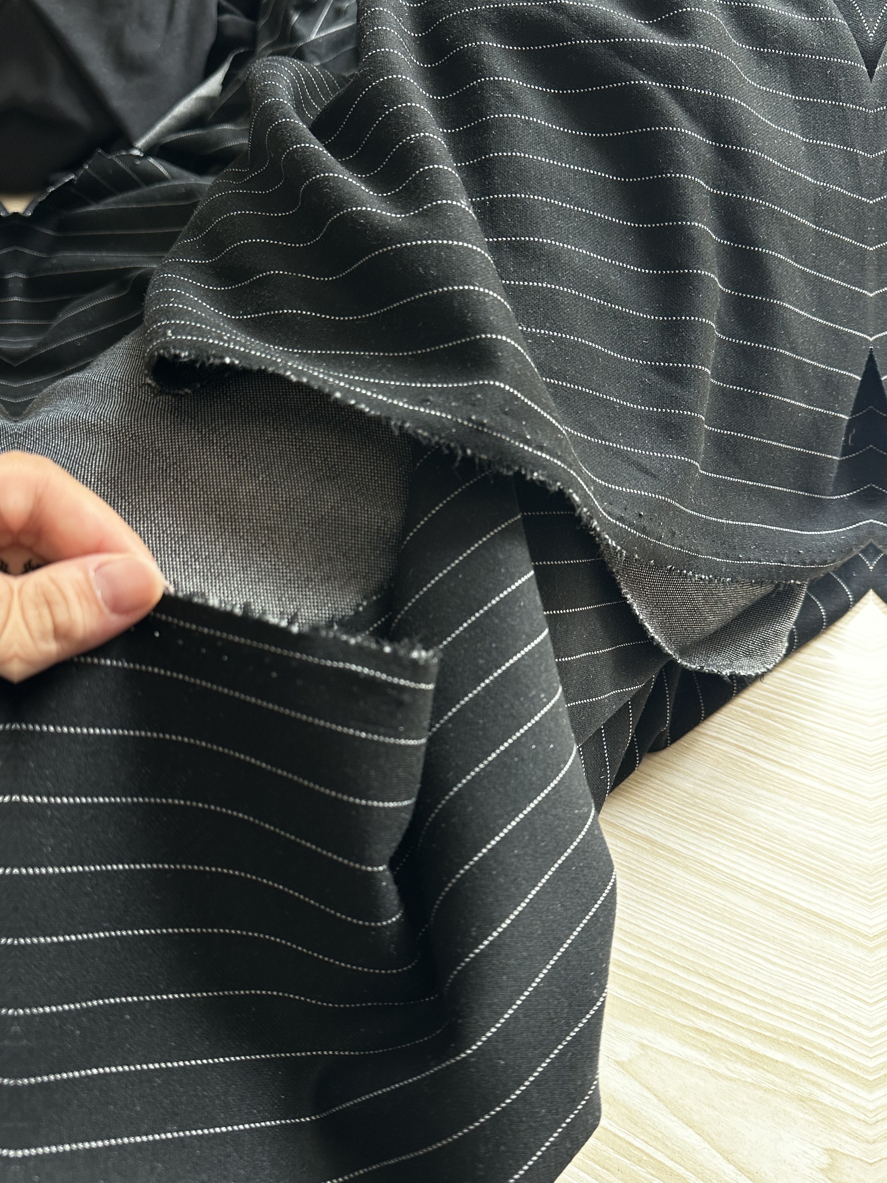 2米 黑色 条纹 双面时装款 西服针织布料0697 （宽1.6米左右）