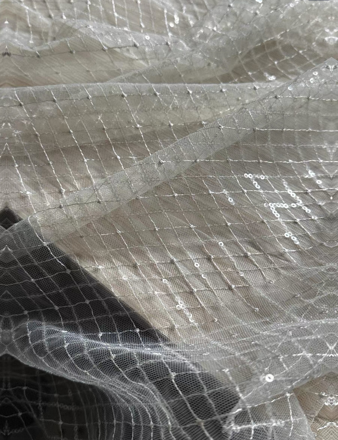 一米 香槟色 菱形闪片网布料 面料（宽1.45米左右）