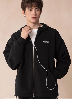 Converse匡威黑色男子宽松连帽衫复古外套休闲拉链开衫MCH604-023