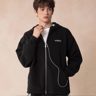 Converse匡威黑色男子宽松连帽衫复古外套休闲拉链开衫MCH604-023