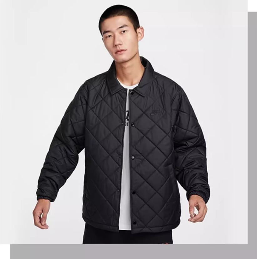 Nike耐克男装冬季黑色运动休闲绗缝保暖舒适翻领棉服 FZ0635