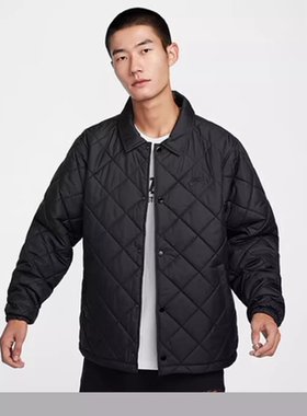 Nike耐克男装冬季黑色运动休闲绗缝保暖舒适翻领棉服 FZ0635