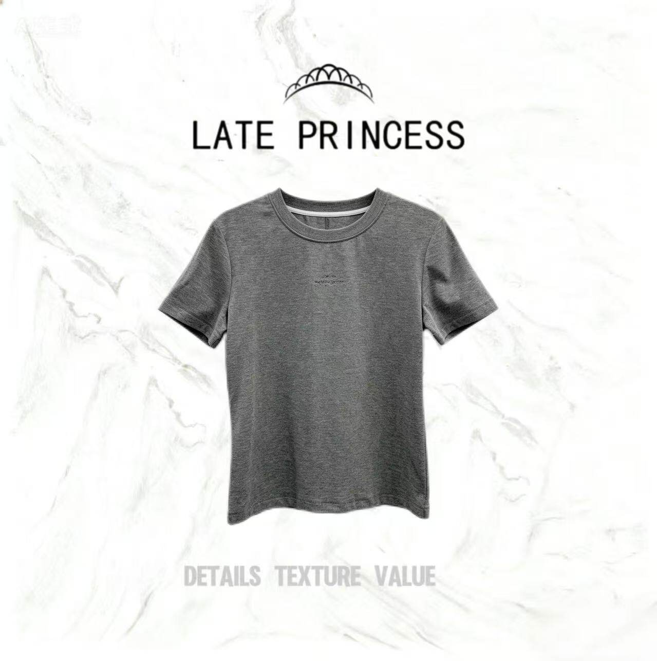 LATE PRINCESS【简约气质】夏季新款百搭圆领短袖女士T恤