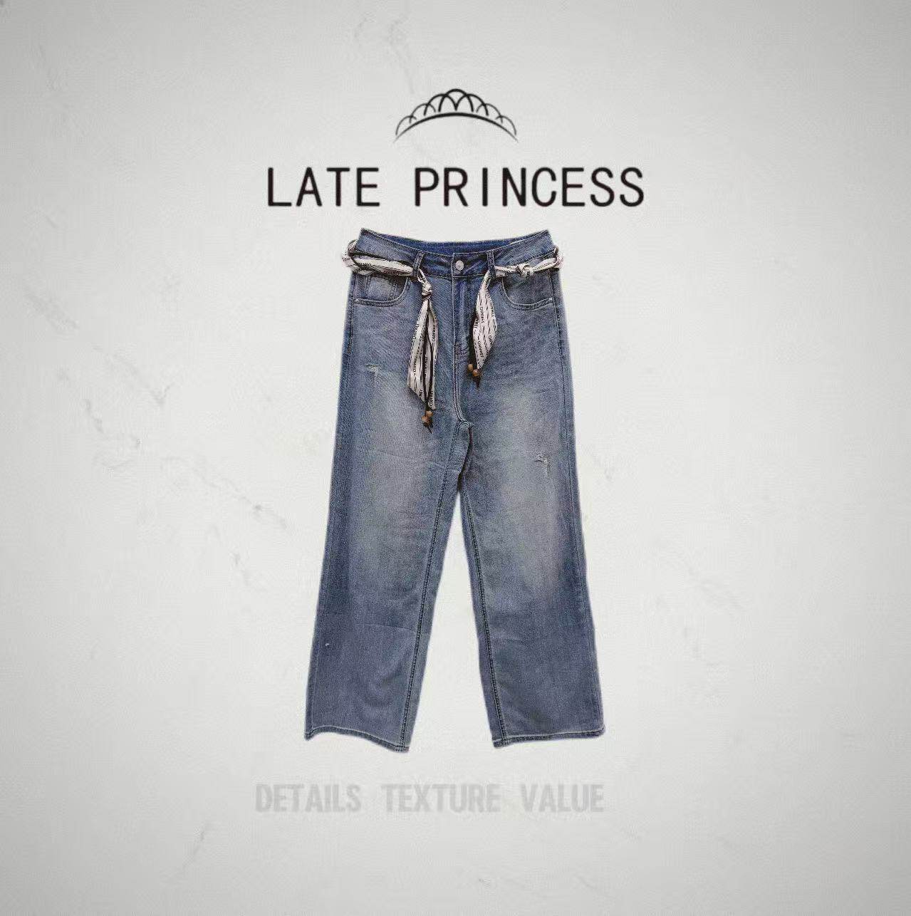 LATE PRINCESS【时尚潮流】新款高腰显瘦阔腿日常通勤百搭牛仔裤