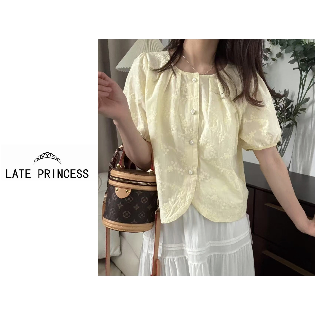 LATE PRINCESS【馨花】夏季新款气质绣花小香风衬衫设计感上衣