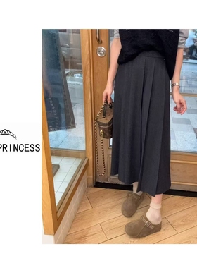 LATE PRINCESS【沫里】2025秋季新款深灰色显瘦百褶裙半身裙