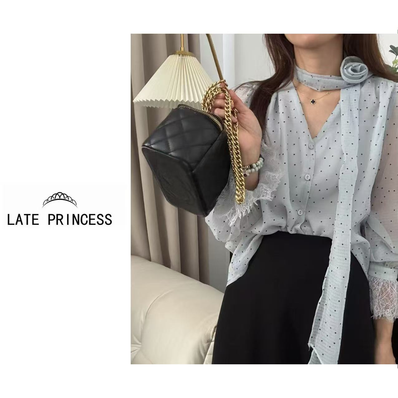 LATE PRINCESS【花间集】秋季2025新款时尚V领长袖衬衫