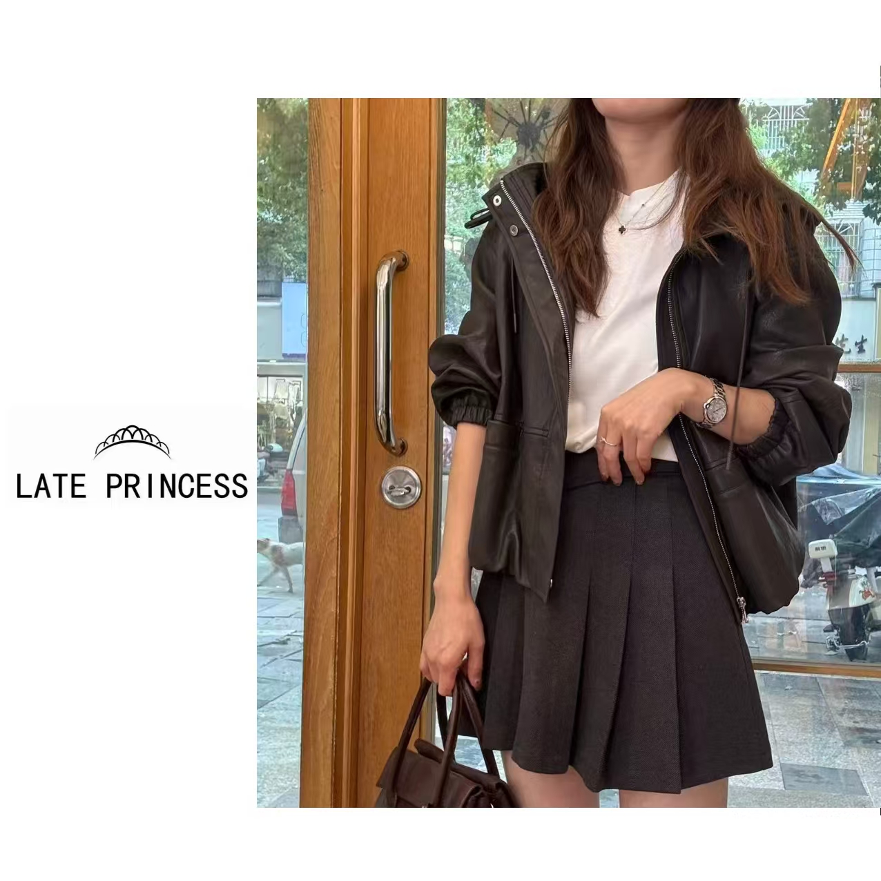 LATE PRINCESS【墨韵】2025秋季新款韩版宽松休闲百搭短款皮衣女